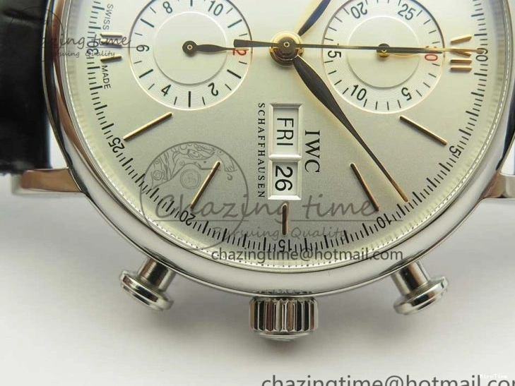 MIROTIME 0327 Snug Portofino IW391022 SS ZK 1:1 Best Edition White Dial Gold Markers On Black Leather Strap A 7130